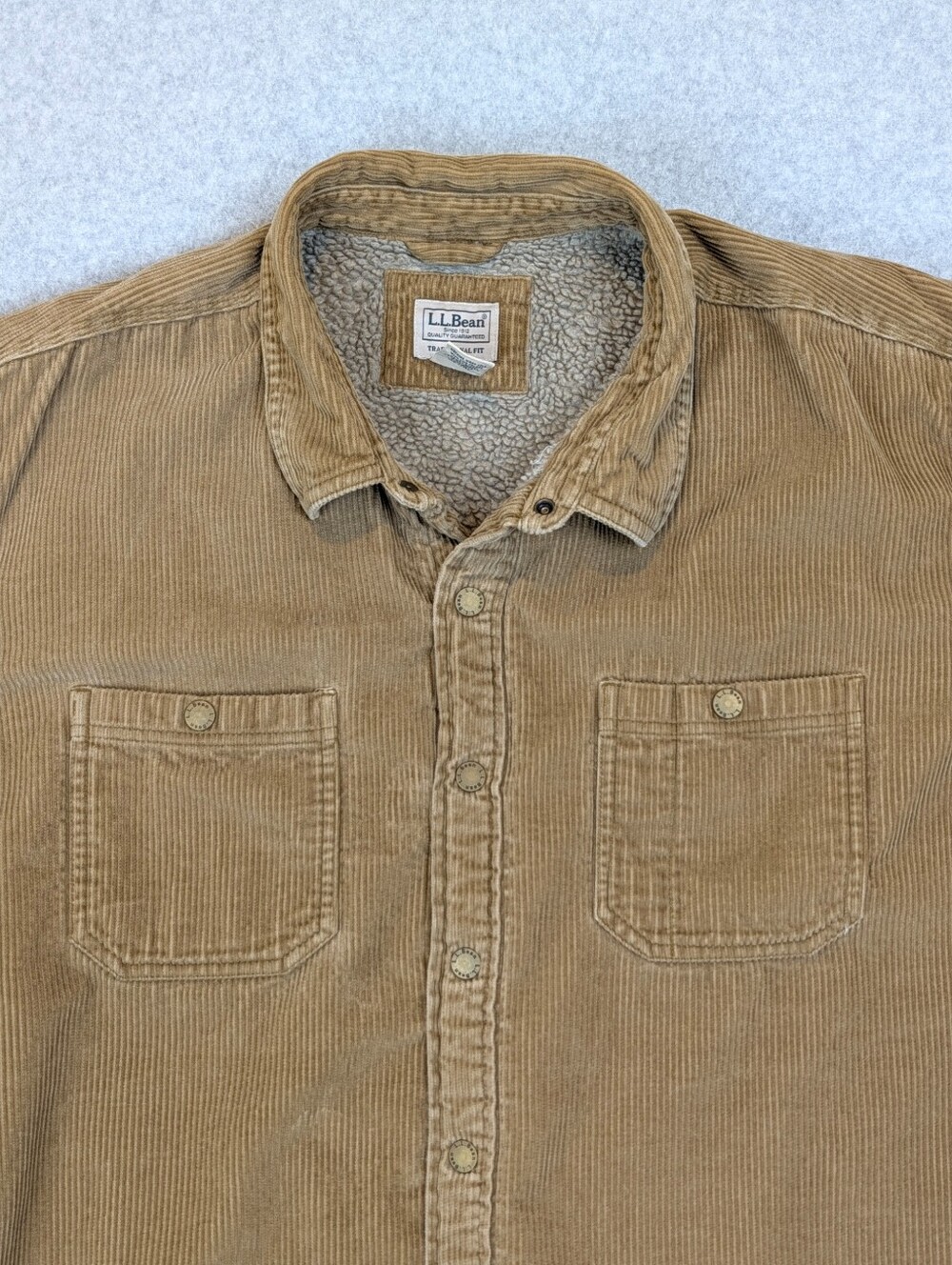 LL Bean Corduroy Jacket XXL Tall Sherpa Fleece Lined Tan Heritage Shirt Snap Men